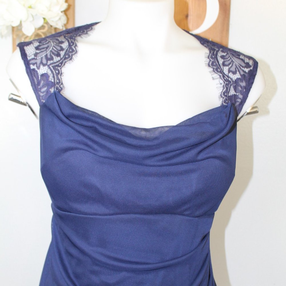 Scarlett Draped-Neck Lace Strap Chiffon Cocktail Dress - Picture 2 of 7